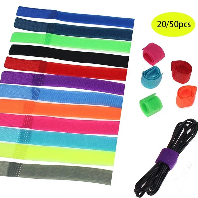 Attaches de câble de fixation colorées auto-adhésives Velcros, sangles de câble réutilisables, évaluation de fil, boucle à crochet, 20/50 po, 7.1 pièces