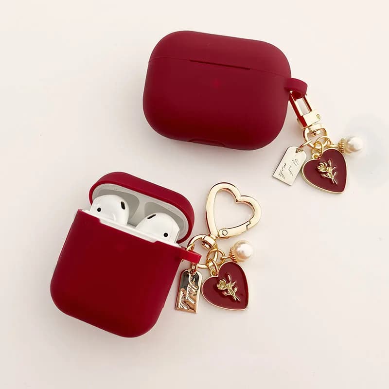 Étui pour écouteurs en silicone pour Apple Airpods 3, 4 Pro 2, porte-clés Vintage Trash Pearl, housse de casque Bluetooth, vin rouge, doux et mignon