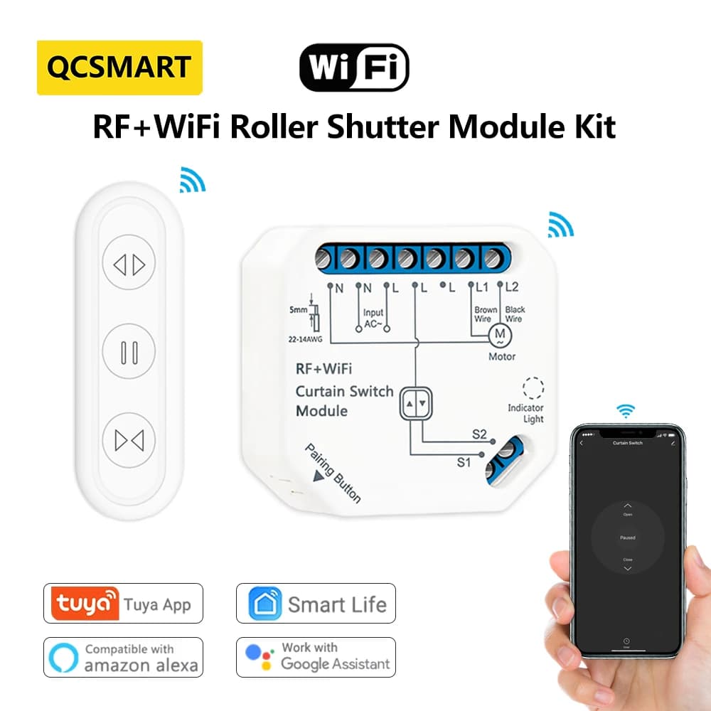 Tuya – Module de commutateur de rideau intelligent, télécommande, stores, volet roulant, RF + WiFi, minuterie d'application Google Home Alexa, maison intelligente, bricolage