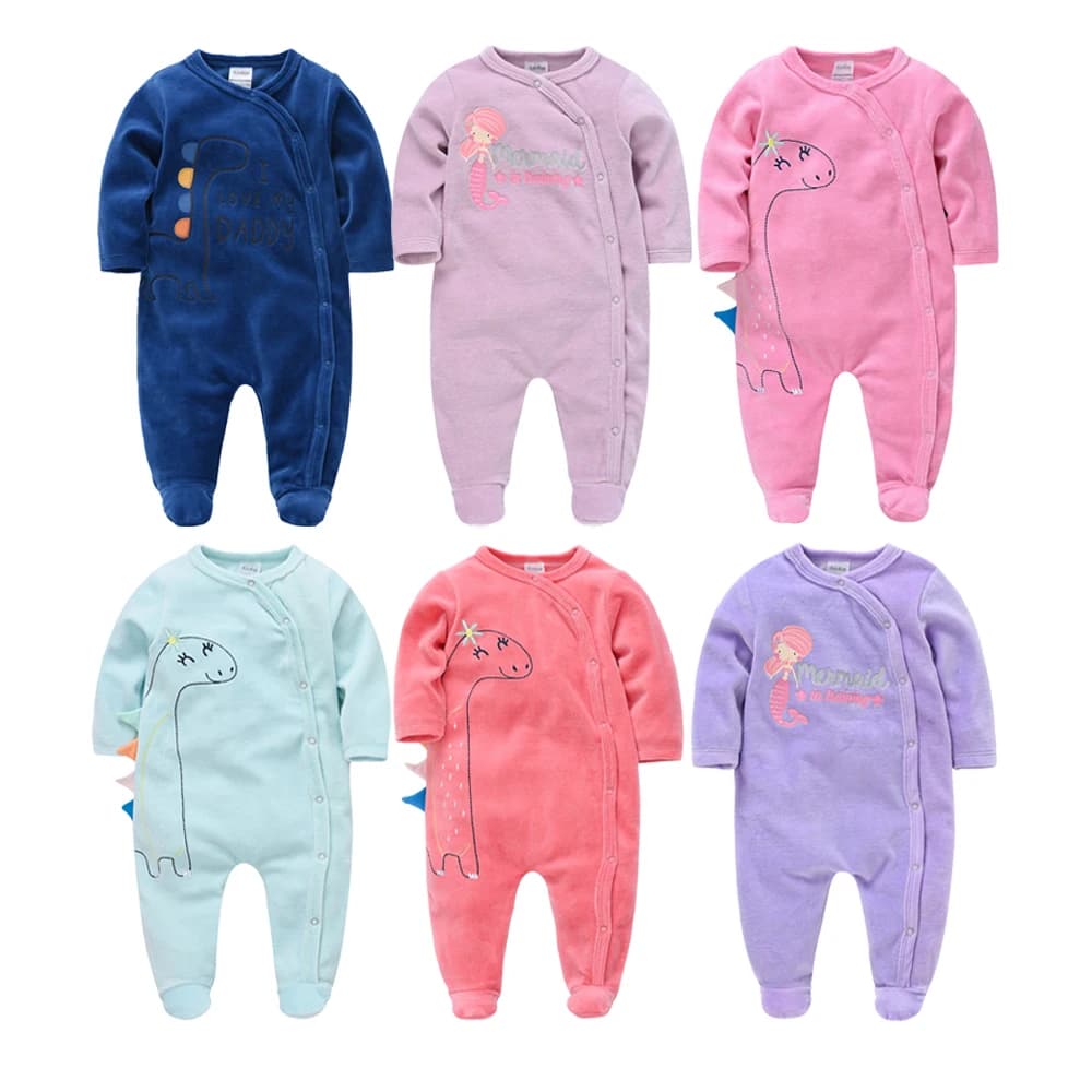 Kavkas – pyjama à manches longues pour bébé fille, vêtements à col rond, en velours, pour nouveau-né, 0 à 24 mois, hiver, 2021
