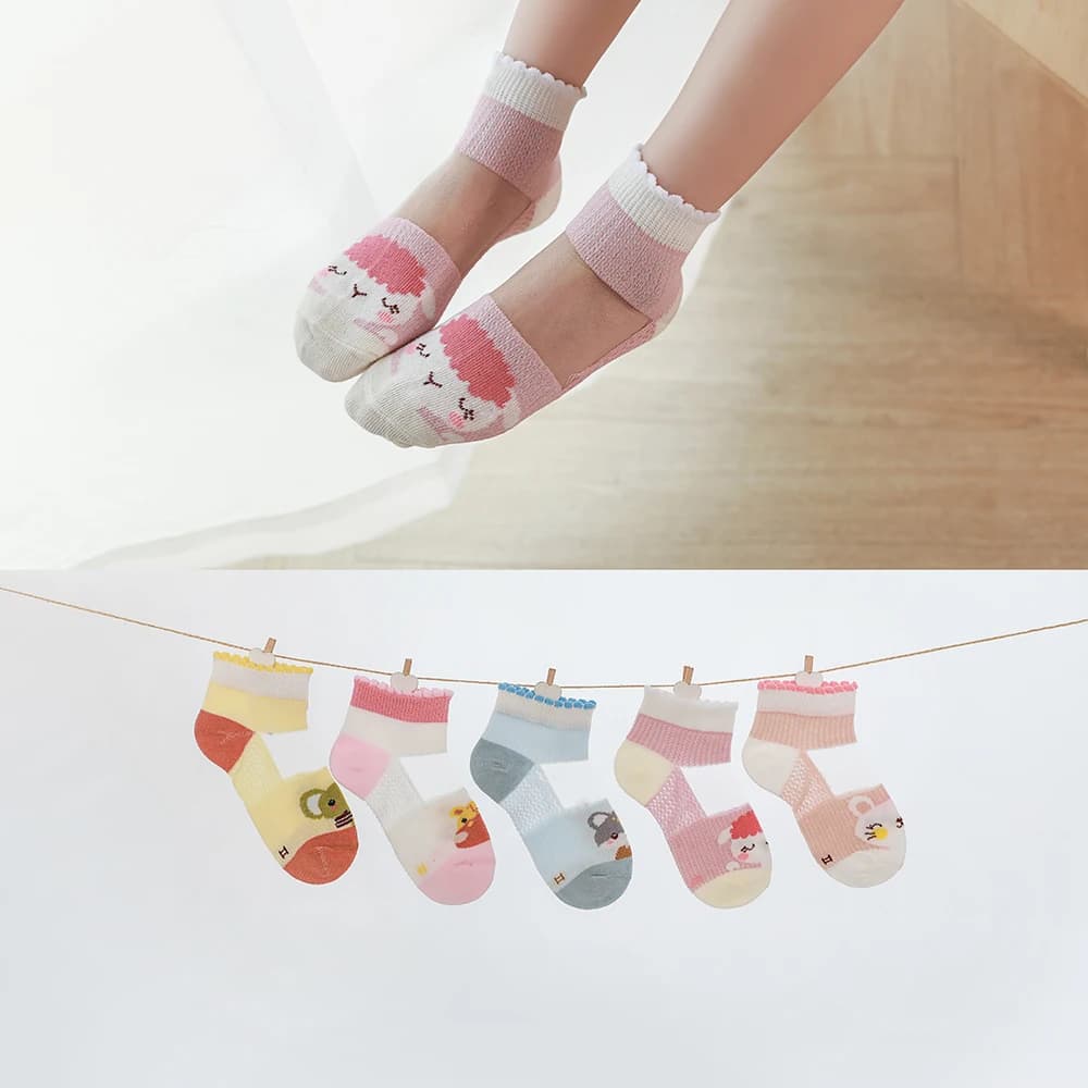 5 chaussettes en coton fin pour bébés, en Patchwork, jolies, en coton, pour filles et garçons, collection printemps-été paires/lot