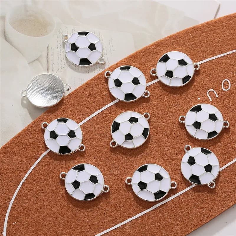 Connecteurs de breloques créatifs en alliage de Football, couleur noir et blanc, pour bricolage, boucles d'oreilles, collier, accessoires de bijouterie, 10 pièces/lot