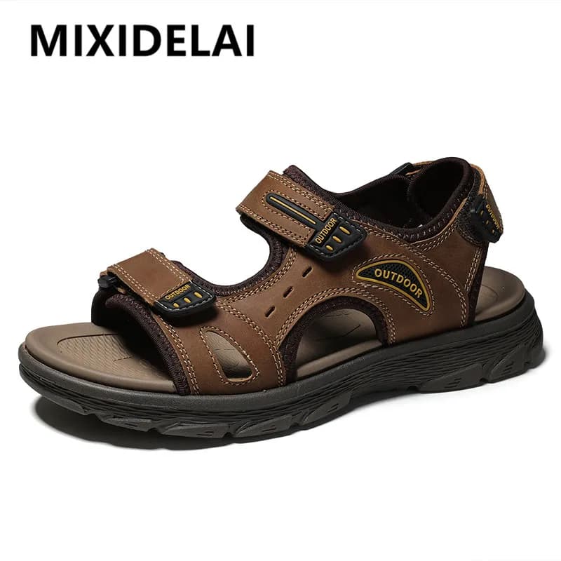 Sandales classiques pour hommes, sandales de plage d'été en cuir véritable, chaussures décontractées pour hommes, sandales de pataugeoire, baskets d'extérieur, grande taille