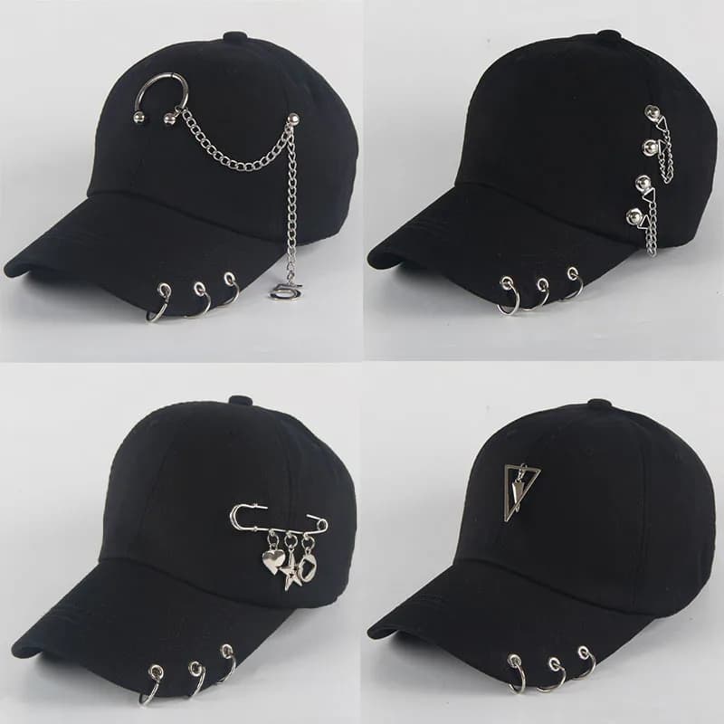 Mode hip hop coton casquette de baseball créatif Piercing anneau casquettes Punk adulte décontracté solide réglable unisexe chapeau Snapback chapeaux