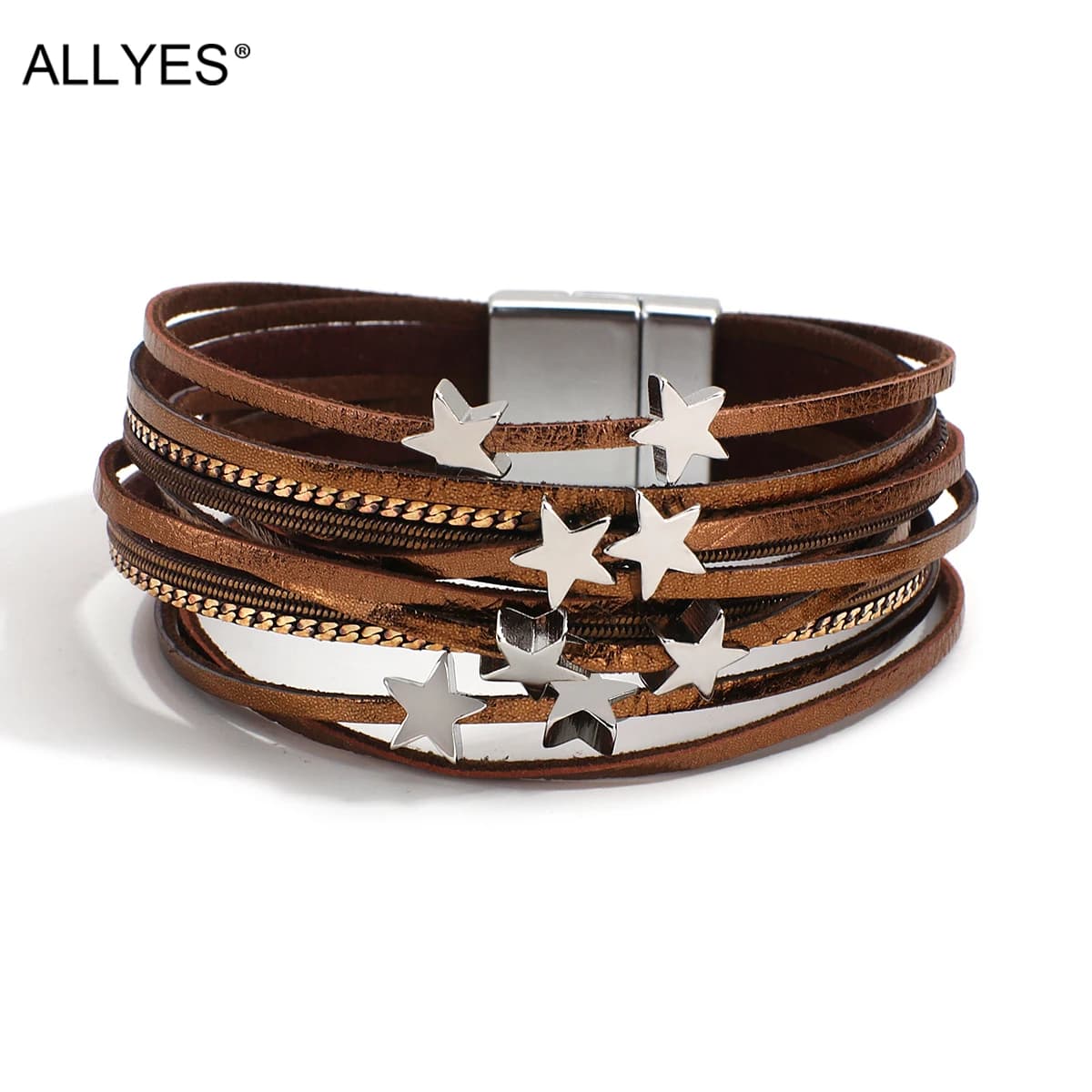ALLYES multicouche mince bandes étoile charme cuir Bracelets pour femme mode chaîne Wrap Bracelet Bracelet Famale bijoux