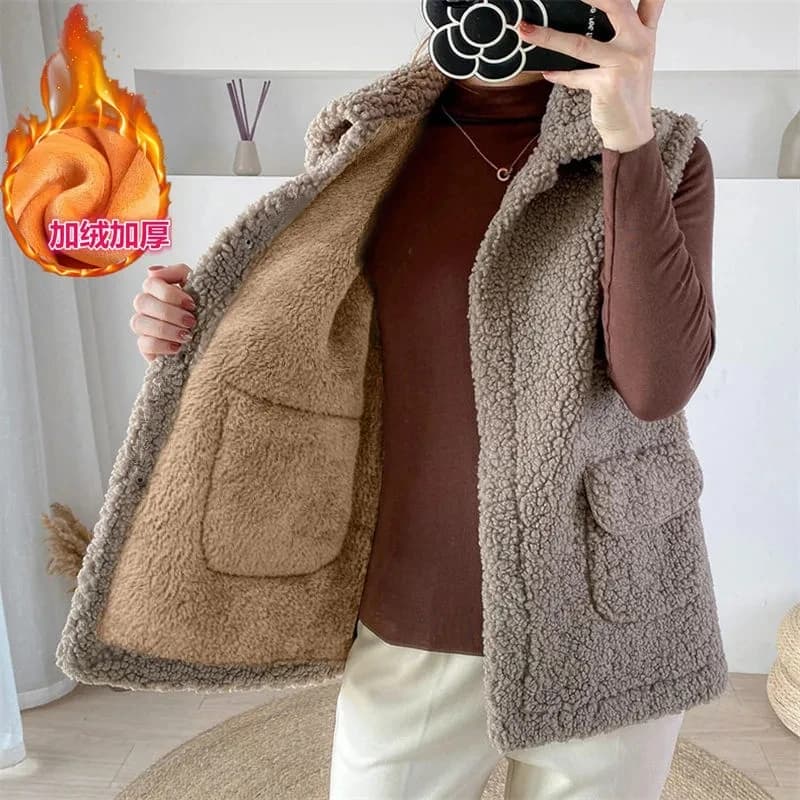 Gilet en fausse fourrure d'agneau et velours épais pour femme, collection automne-hiver 2026, style coréen, vêtement d'extérieur chaud pour femme