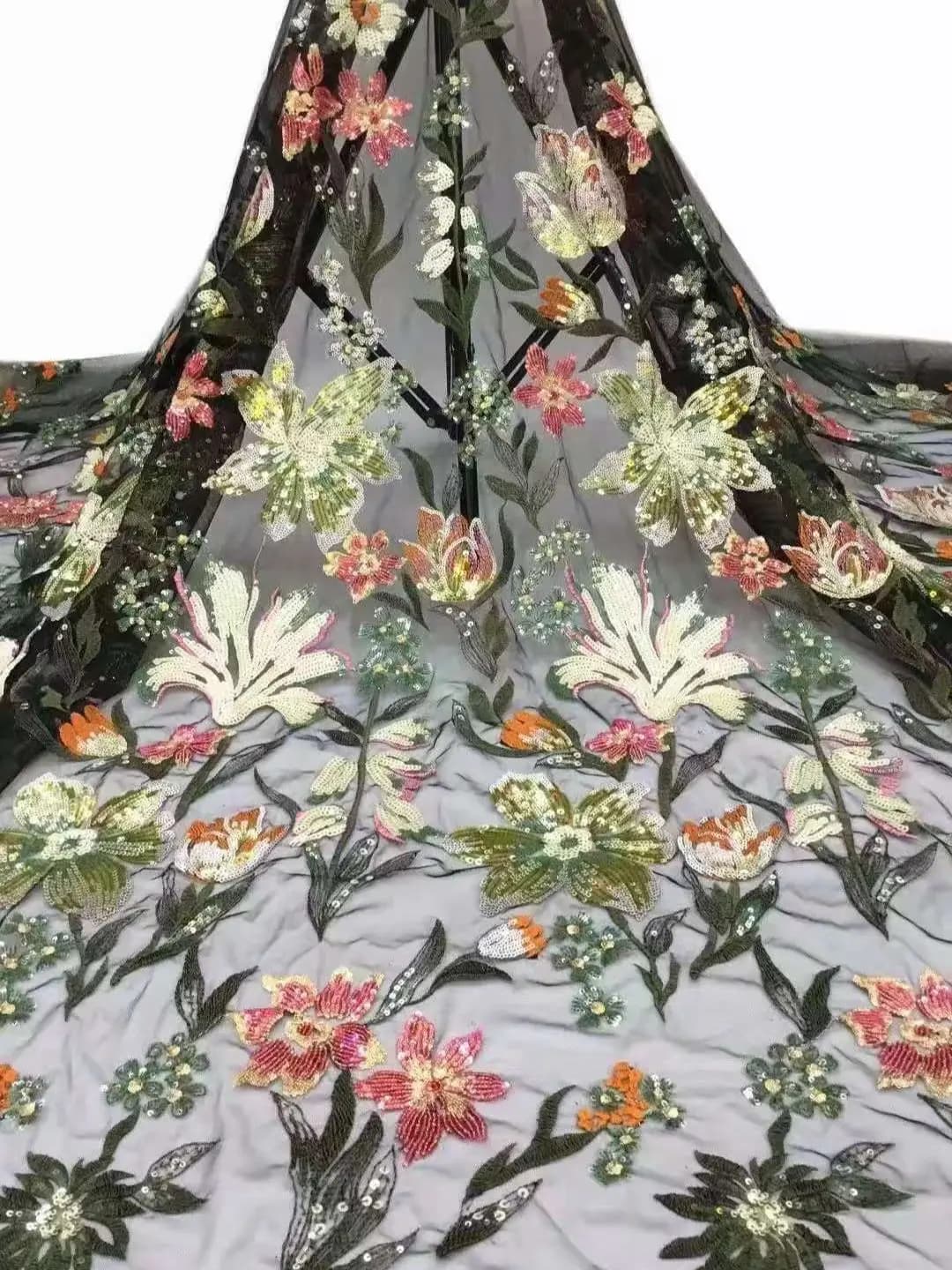 Tissu africain en dentelle nigériane brodé à paillettes, maille française, jupe de robe de soirée de mariage, 4,57 m, haute qualité