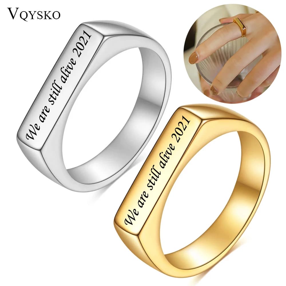 Bagues tendance personnalisées avec nom et texte pour femmes, bijoux gravés en acier inoxydable, cadeaux d'anniversaire, accessoires, vente en gros