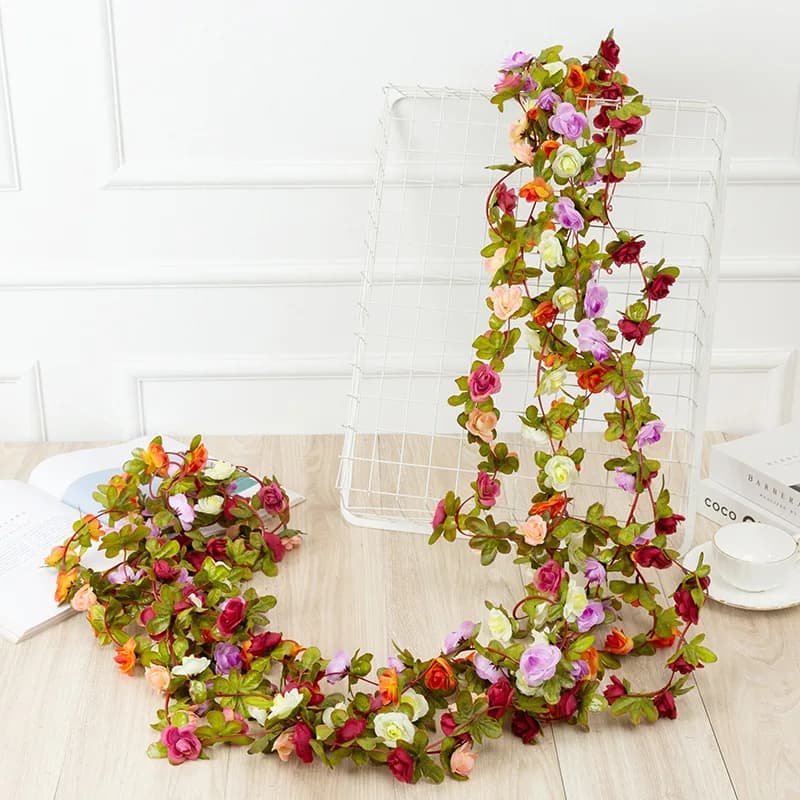 Guirxiété de Roses Artificielles Blanches, Fausses Fleurs de Vigne, pour Décoration de Mariage, de Maison, d'Arc de Jardin, Printemps Automne, 2m, 1 Pièce