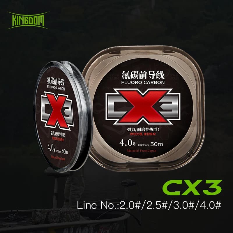 Kingdom CX3-Ligne de pêche en fluorocarbone, monofilament super lisse et rigide, fil coulant invisible, 50m