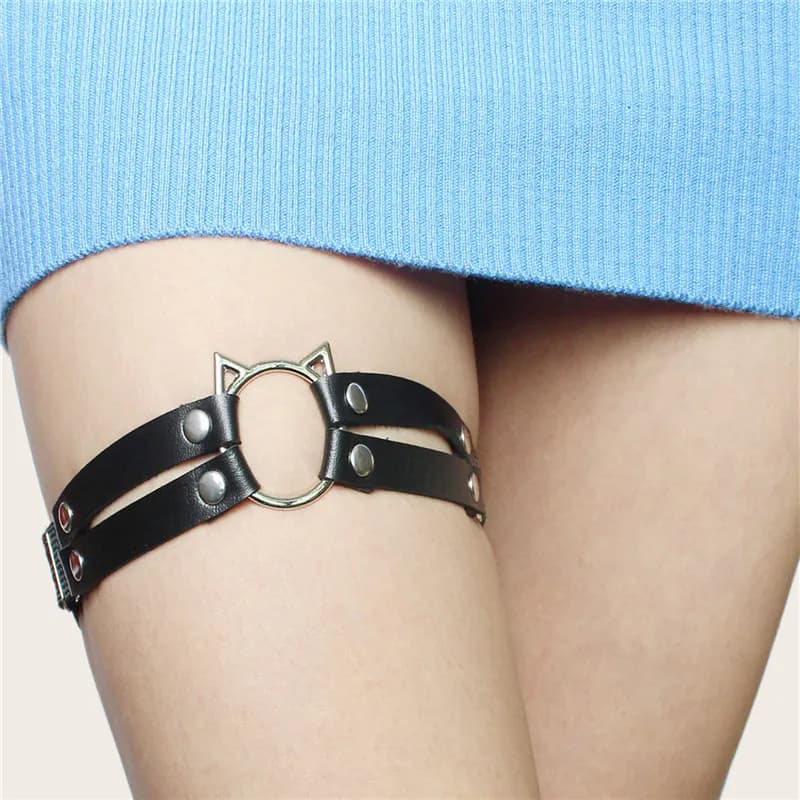 Harnais élastique Punk Sexy pour femmes, chaîne de jambe de chat, ceintures de jarretelles, anneau de cuisse élastique, bijoux de corps en cuir