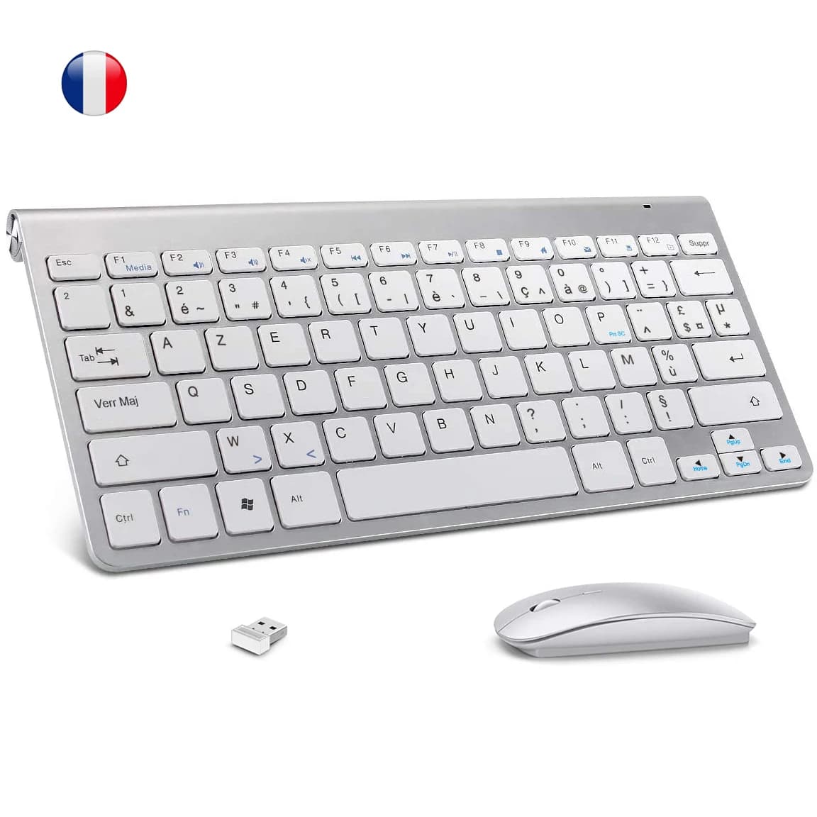 Sans fil AZERTY clavier français souris Ultra mince clavier multimédia souris Combo à faible bruit pour ordinateur portable de bureau Windows 7 10 11