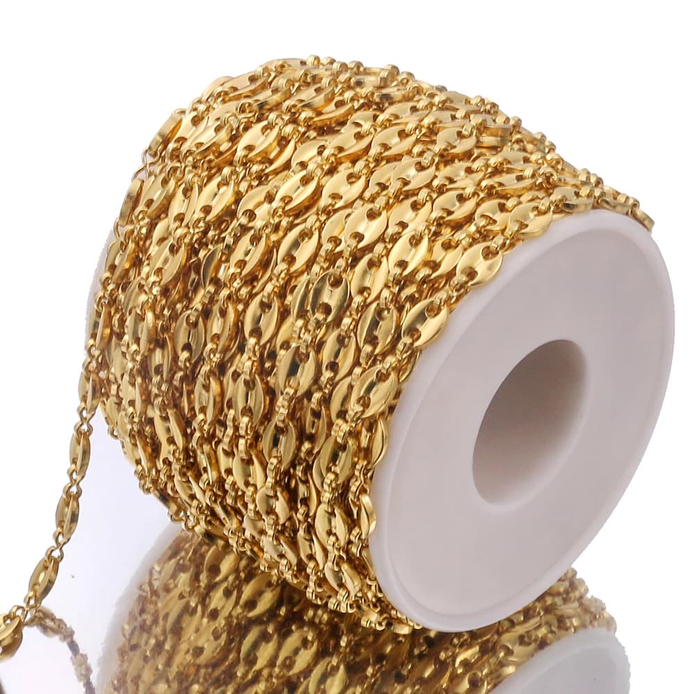 Chaînes à maillons Mariner en acier inoxydable de 1 mètre, couleur or, pour hommes et femmes, collier, Bracelet, fabrication de chaînes en grains de café, vente en gros