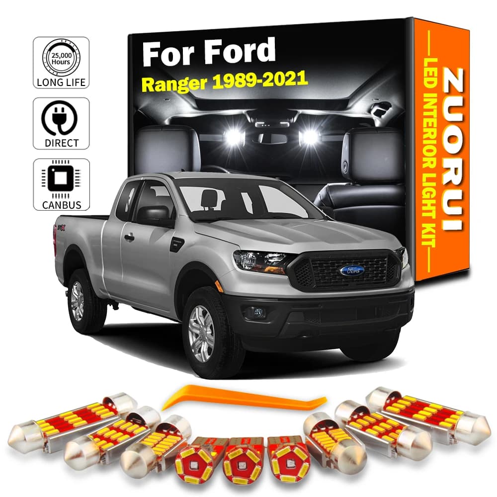 Pour Ford Ranger 1989-2018 2019 2020 2021 Ampoules LED Canbus pour éclairage intérieur et coffre, sans erreur, accessoires d'éclairage automobile