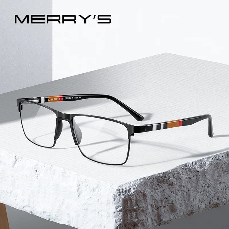 MERRYS DESIGN hommes alliage de titane lunettes cadre Style d'affaires mâle carré acétate jambes myopie Prescription lunettes S2253