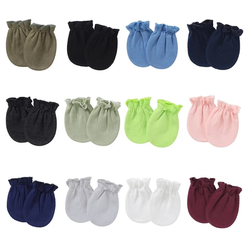 Gants en coton doux anti-rayures pour bébé, 1 paire, pour nouveau-né, couleur unie, protège-mains, mitaines, fournitures pour nourrissons, 77HD