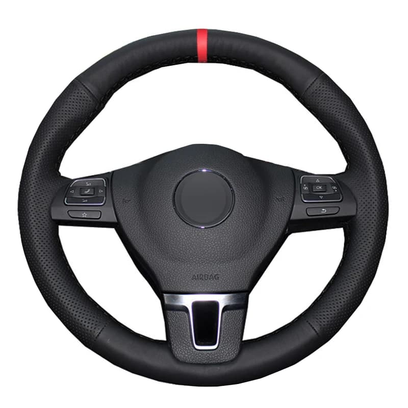 Couverture de Volant de Voiture Cousue à la Main, Marqueur Rouge Rond pour Volkswagen VW Transporter Caravelle Multivan T5 2009 2010 - 2014 2015