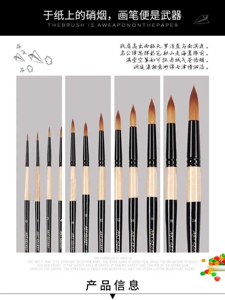 Artsecret – brosse acrylique Aquarelle 215R, cheveux Taklon coréens de haute qualité, poignée en bois, outils de papeterie pour peinture