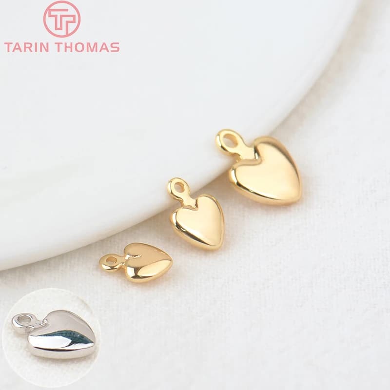 (874) 20 pièces 5.5x7.5MM 6.5x9MM 24K couleur or plaqué laiton coeur breloques de haute qualité bijoux à bricoler soi-même accessoires