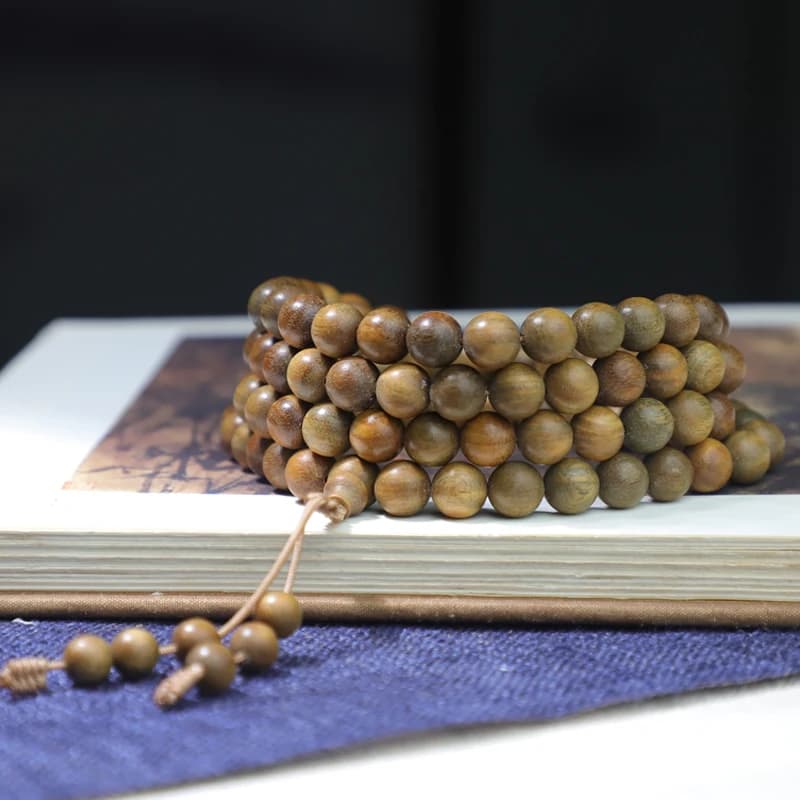 Chapelet perlé en bois de santal naturel vert, 108 pièces, collier, Bracelet réglable de 8mm, prière bouddhiste, perles en bois de Yoga