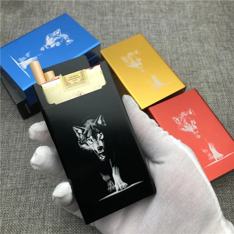 Boîte à cigarettes personnalisée King Wolf, boîte à cigarettes coulissante Portable Ultra fine en alliage d'aluminium, Lion tigre Dragon