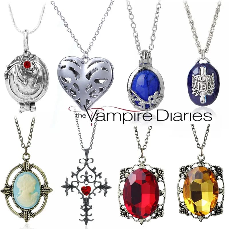 Collier The Vampire Diaries Elena Gilbert pour femmes, bijoux de film, breloque Katherine Klaus Forbes, ras du cou en pierre bleue