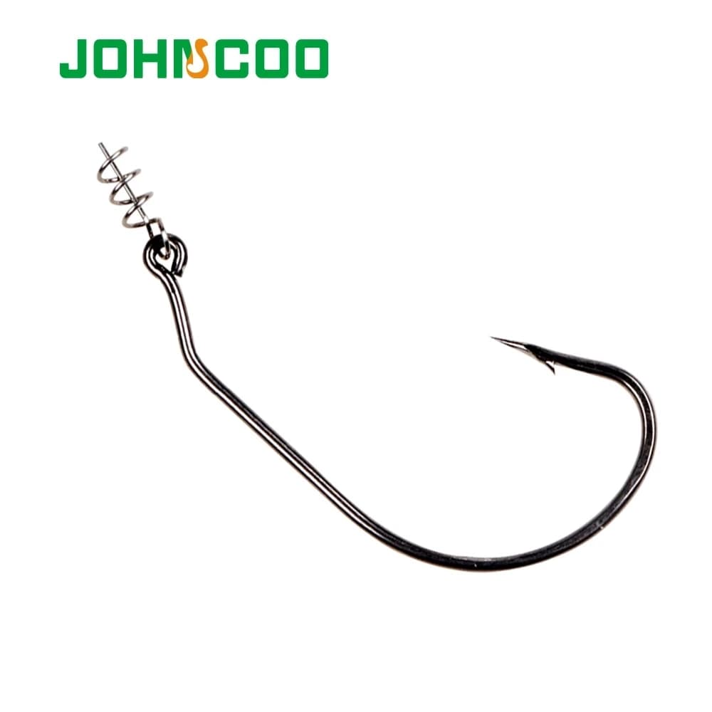 JOHNCOO 20 pièces crochet de pêche décalé en acier au carbone large manivelle hameçon pour leurre souple bar barbelé carpe matériel de pêche ver crochet