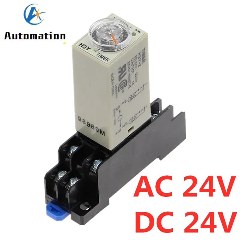 Bouton rotatif de retard de mise sous tension DPDT 1S/5S/10S/30S/60S/3M/5M/10M/30M, relais de temps de synchronisation AC/DC 24V H3Y-2 avec prise de Base PYF08A
