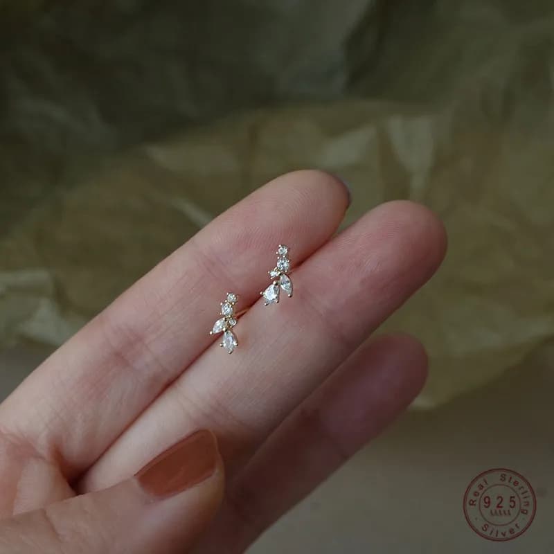 Boucles d'oreilles coréennes simples en argent Sterling 925 pour femmes, pavé de cristal de Malt, tempérament de luxe léger, bijoux de mariage en or 14 carats