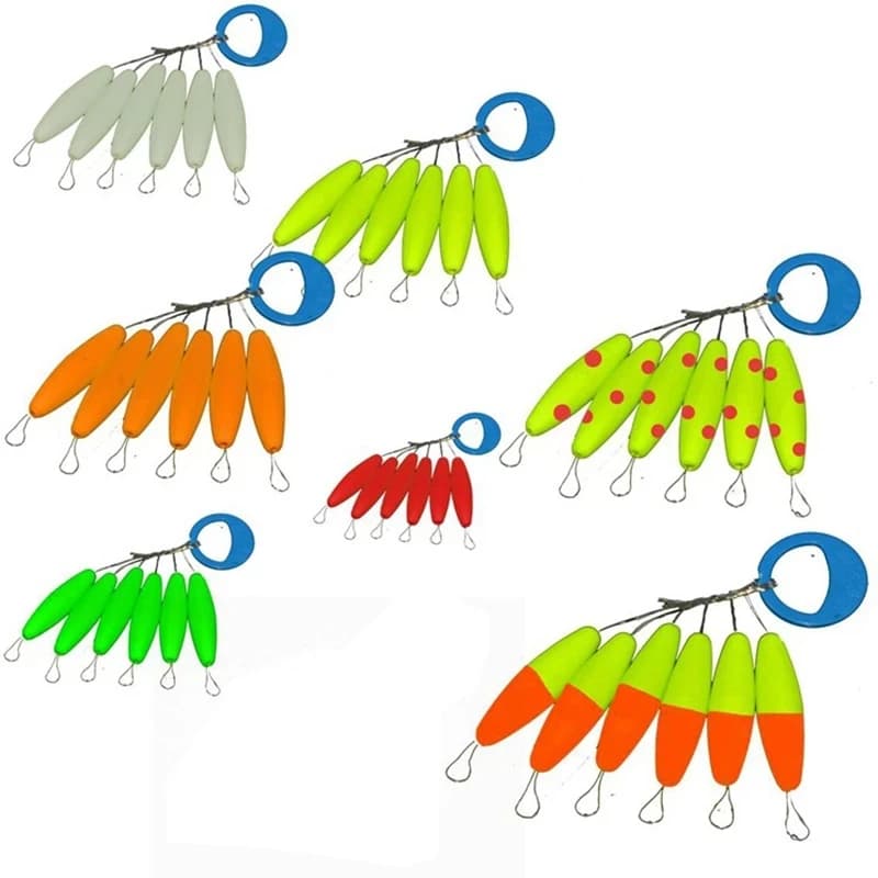 Flotteur de pêche Bobber sept étoiles de haute qualité, 5 paquets/lot, 2 tailles, haricots flottants, 8 couleurs, perles frappantes avec trou A437