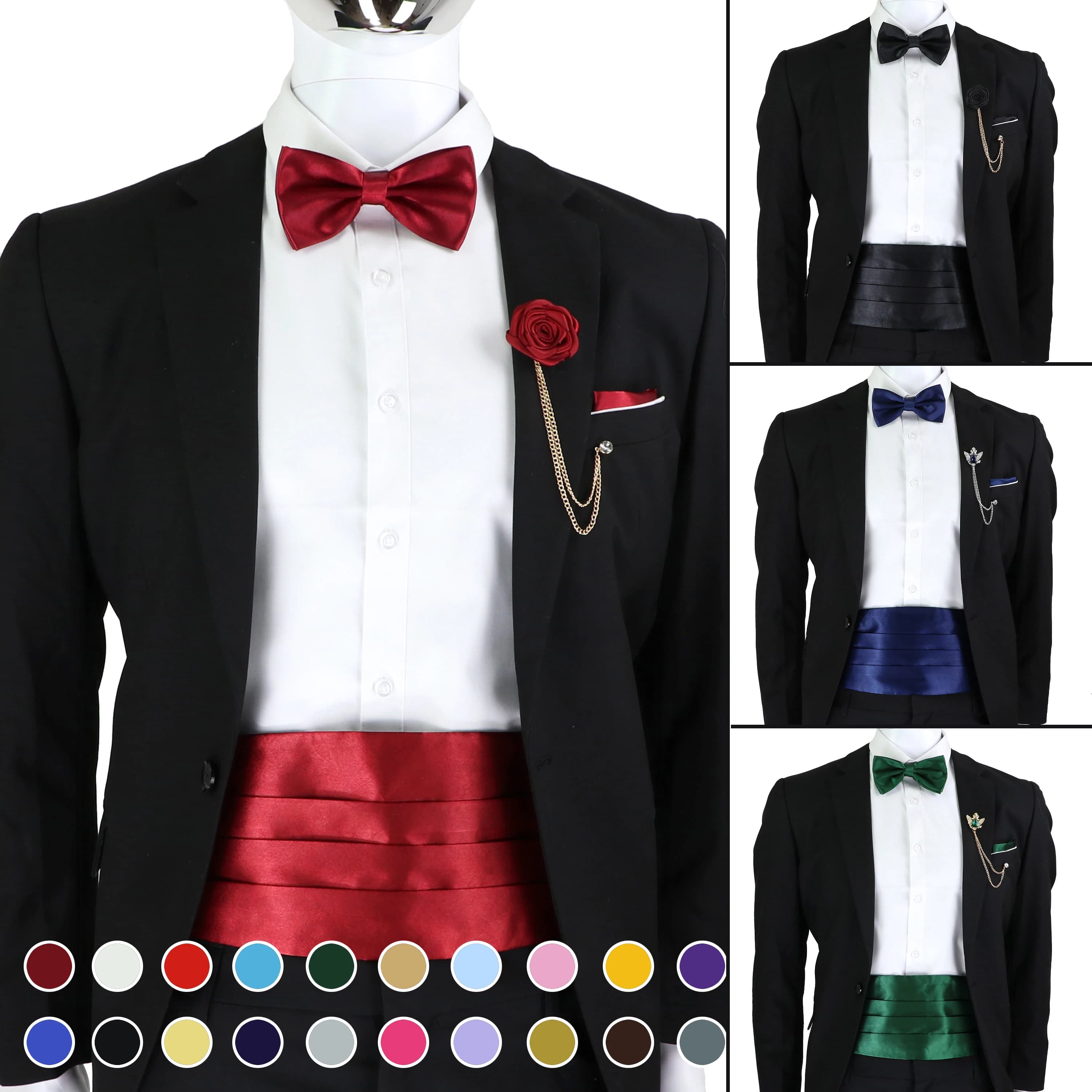 Ensemble de broches avec nœud papillon pour hommes, nouvelle mode, noir, rouge, bleu, sceau de taille pour smoking formel, costume d'affaires, accessoires de dîner