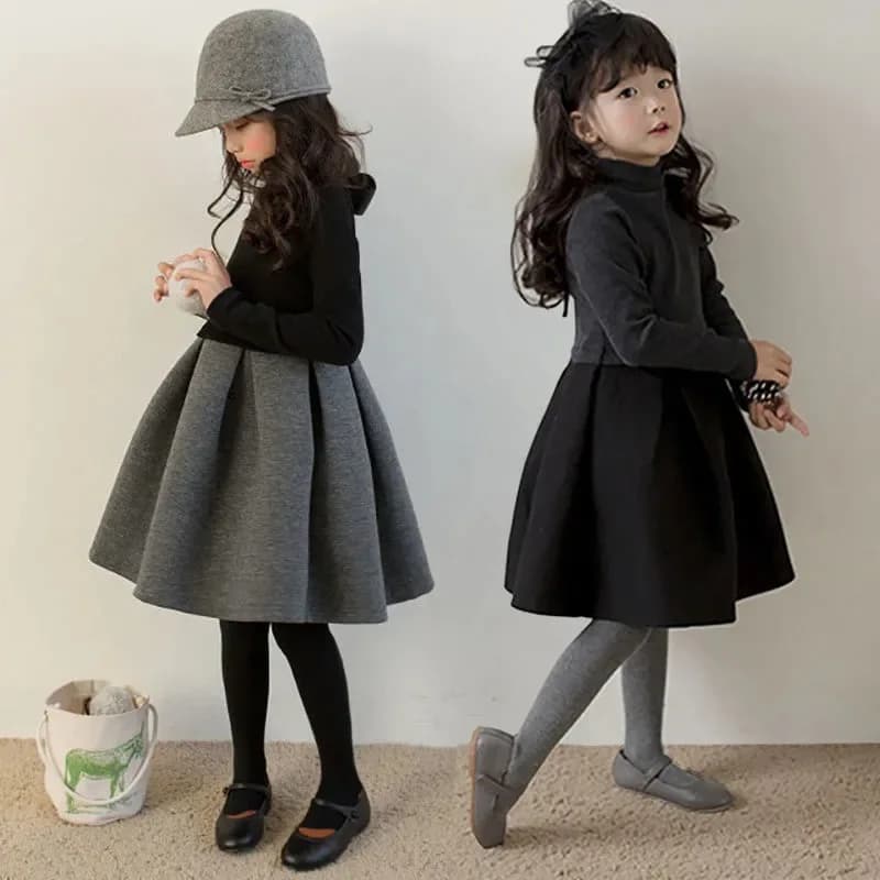 Robe d'Hiver en Velours Épais pour Fille, Tenue de Princesse Décontractée avec Nministériels d Cousu, Vêtements pour Enfant de 3, 5, 7, 9, 12 et 15 Ans