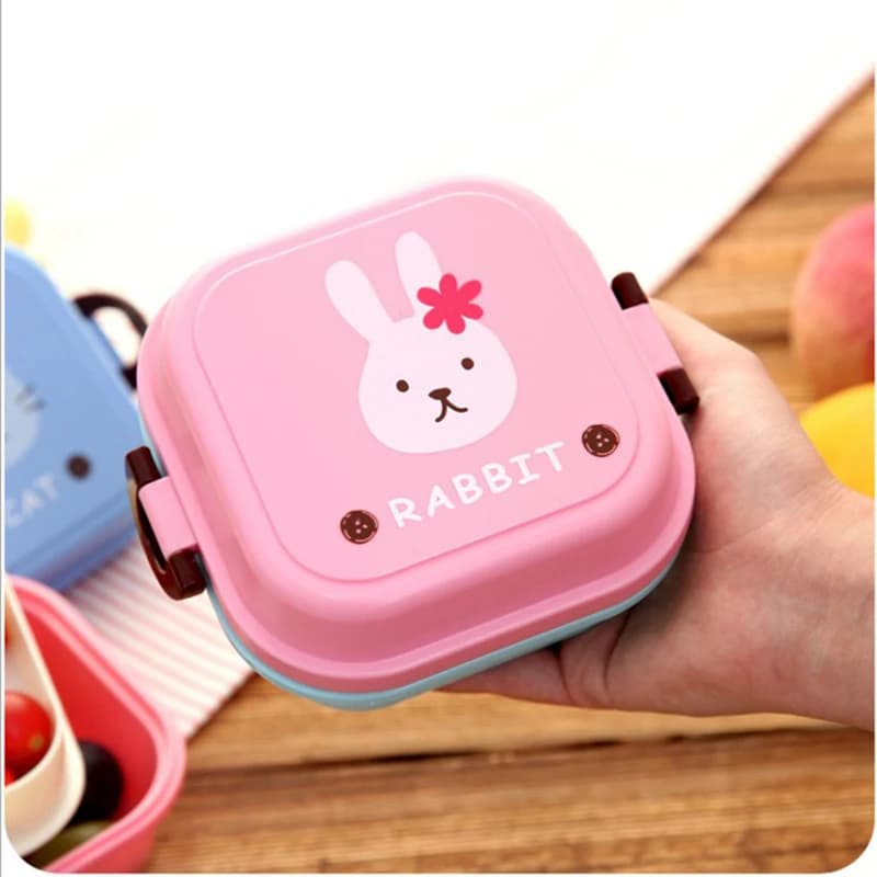 Boîte à lunch de dessin animé portable mignon, micro-ondable, enfants, 2 couches, nourriture, récipient de fruits, pique-nique, extérieur, boîte à bento, cadeau pour enfant