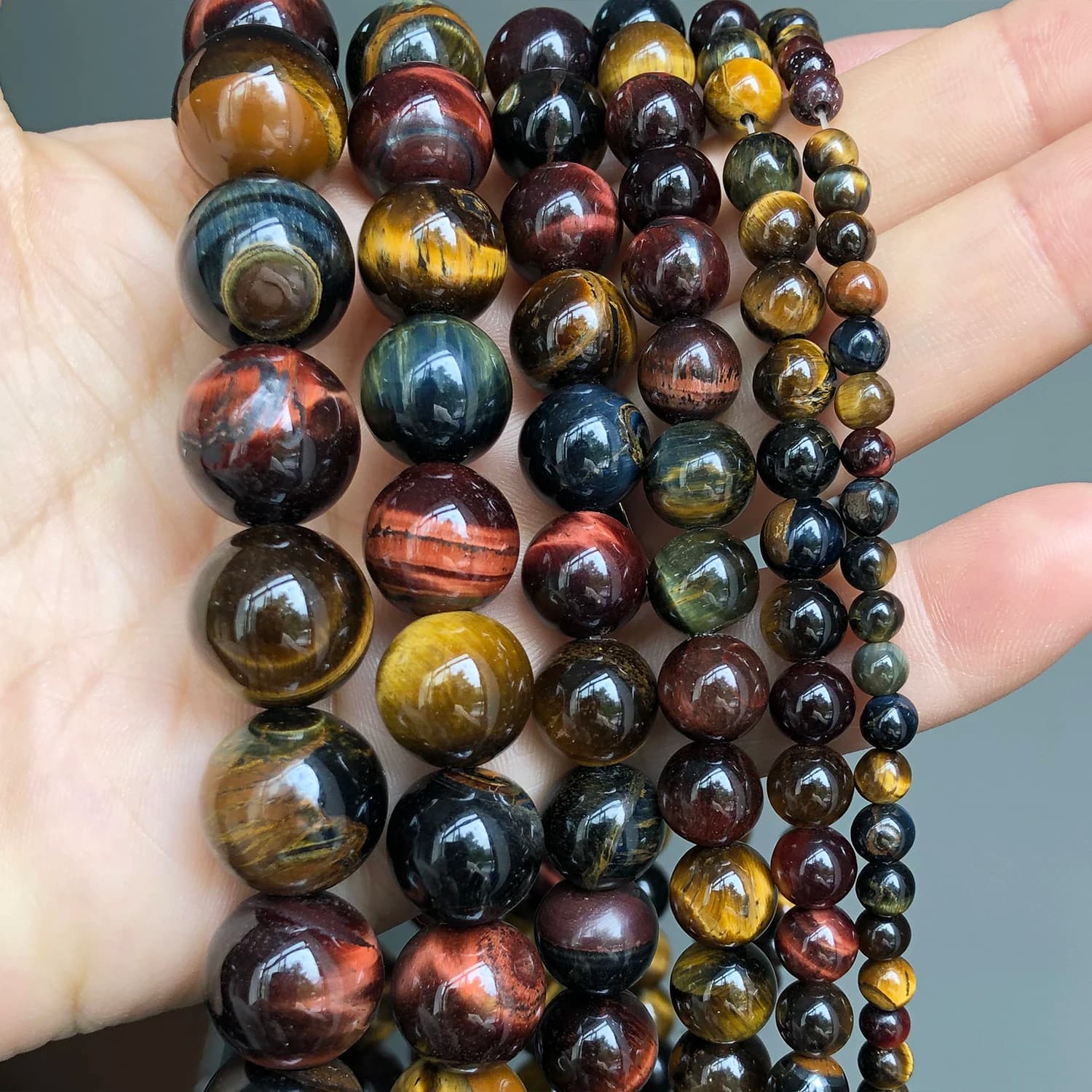 Pierre naturelle multicolore oeil de tigre perles minérales rondes en vrac pour la fabrication de bijoux accessoires de bracelet à bricoler soi-même 15 ''4 6 8 10 12mm