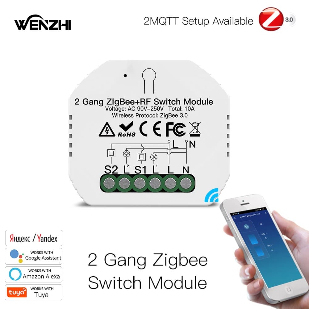 2 gangs Interrupteur Module Zigbee 3.0 RF 433 Mhz Minuterie Automatique Panneaux Muraux Sans Fil Télécommande Intelligente Vie Tuya Alexa Google Home