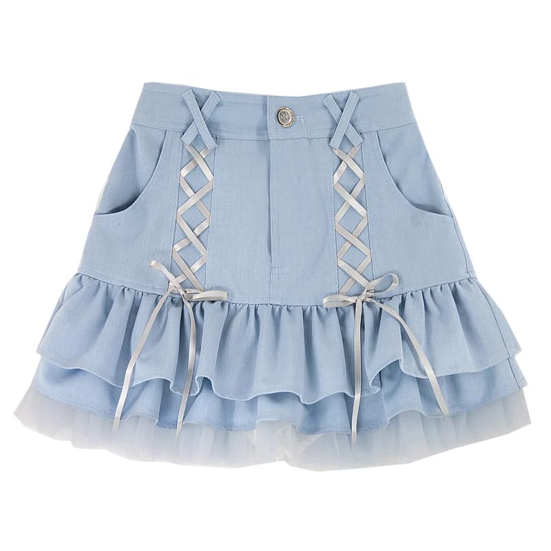 Mini jupe japonaise Kawaii pour femmes, jupe bandage en dentelle taille haute, jupe Sweet Y2K, élégante, sexy, décontractée, designer, été, 2024