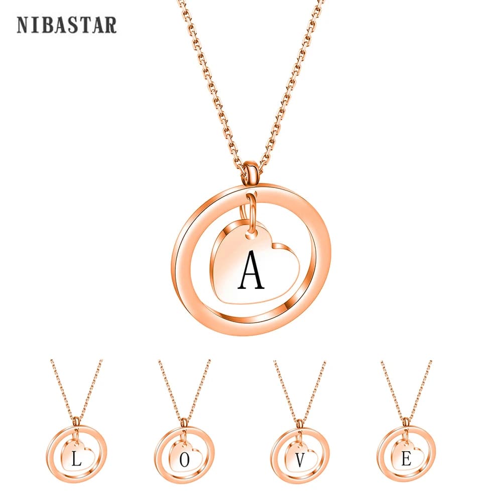 NIBASTAR petit coeur lettre pendentif collier pour femmes délicat couleur or Rose A-Z lettre en acier inoxydable collier bijoux cadeau