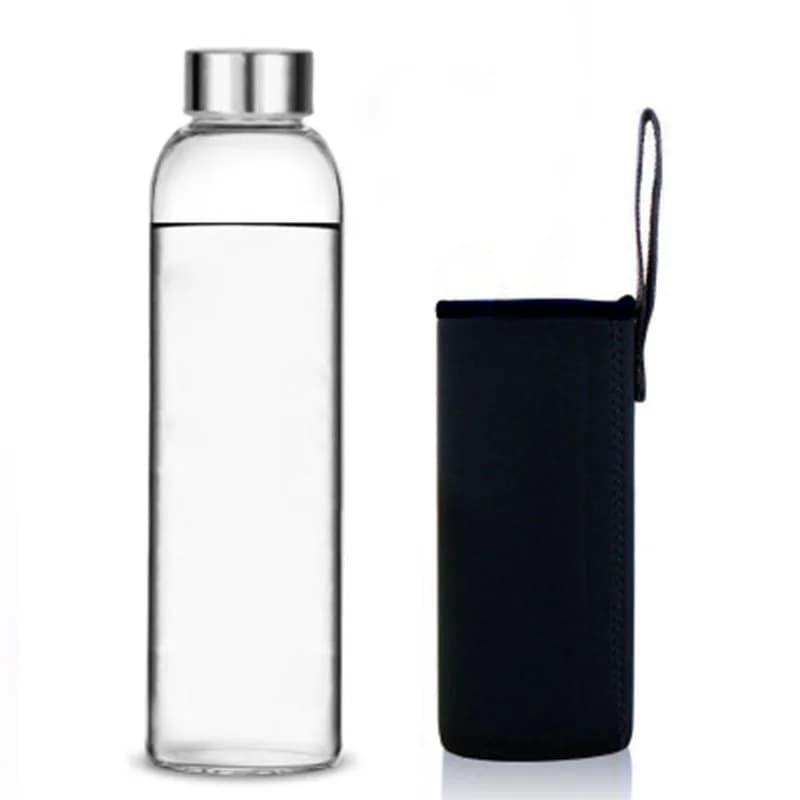 Bouteille d'eau en verre avec couvercle en acier inoxydable et sac de protection, bouteille de sport, sans BPA, bouteille de boisson de voyage 360 ml, 420 ml, 550 ml