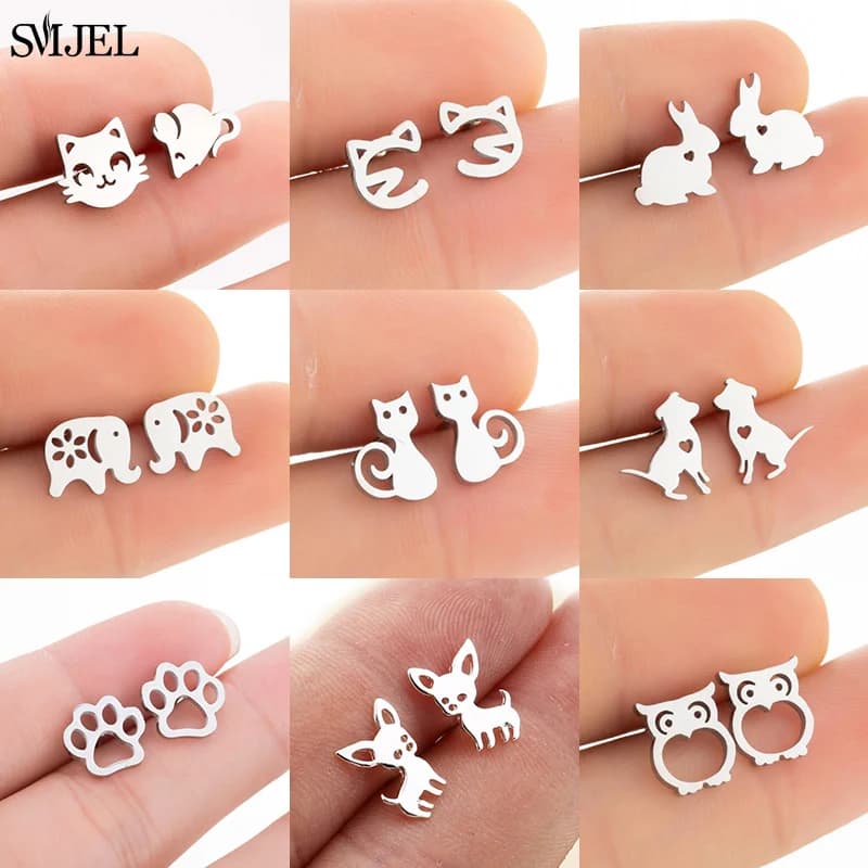 Boucles d'oreilles en acier inoxydable pour femme, petit animal de dessin animé, chaton, patte de chat et de chien, mode théâtre, équation, bijoux cadeaux