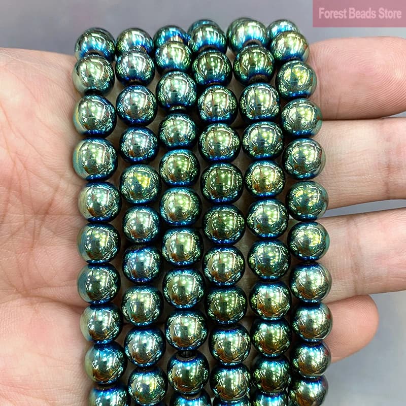 Perles rondes en hématite verte lisse, 2/3/4/6/8/10mm, amples, pierre naturelle, accessoires de Bracelet pour la fabrication de bijoux, 15''