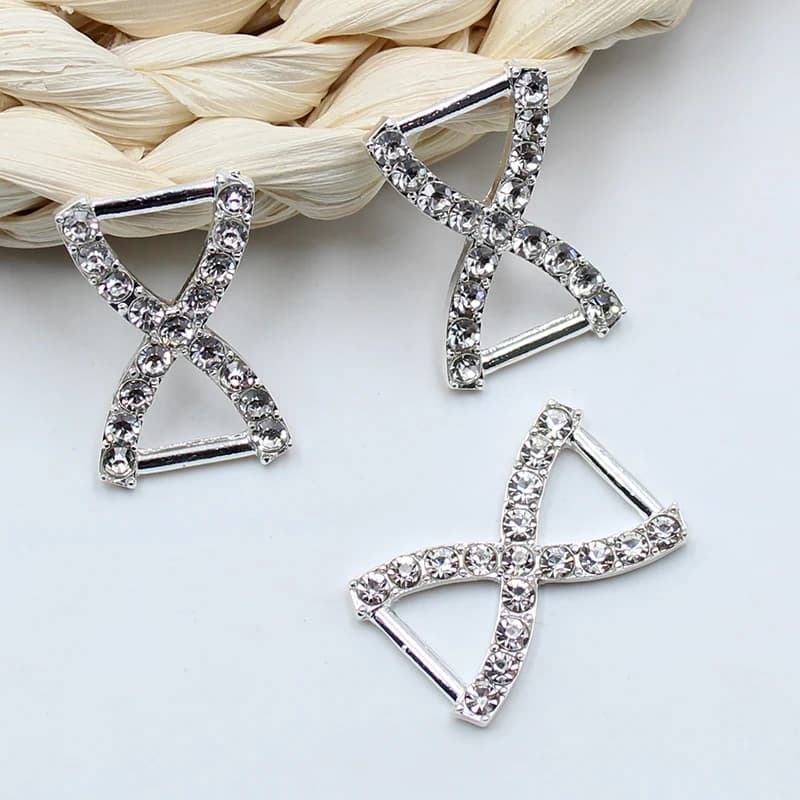Boucle en alliage brillant avec strass, 10 pièces, 17*26mm, en forme de H, pour décoration de cadeaux, rubans, connexion de sous-vêtements, accessoires de bijoux DIY