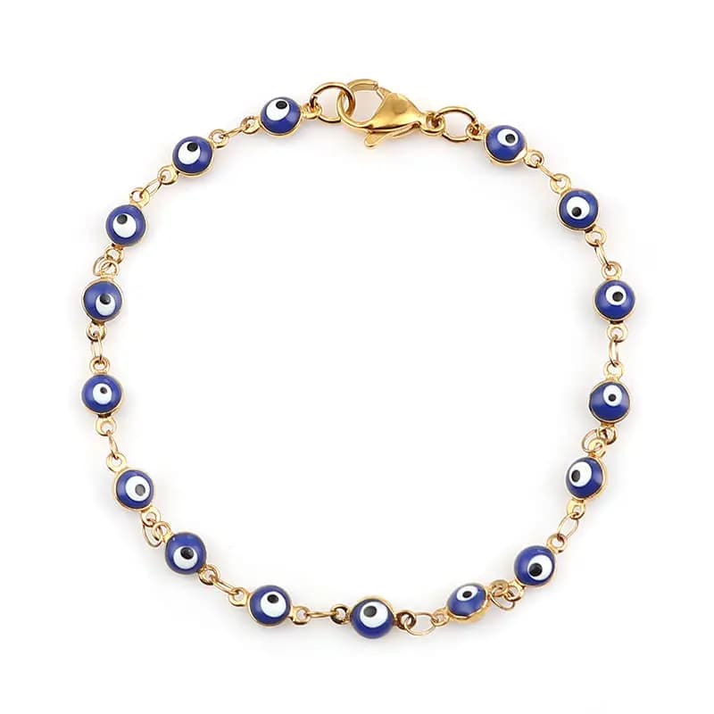 Bracelets en acier inoxydable bleu rouge mauvais œil, Bracelet en perles d'émail pour femmes, bijoux cadeaux 18.7cm(7 3/8 pouces) de long, 1 pièce