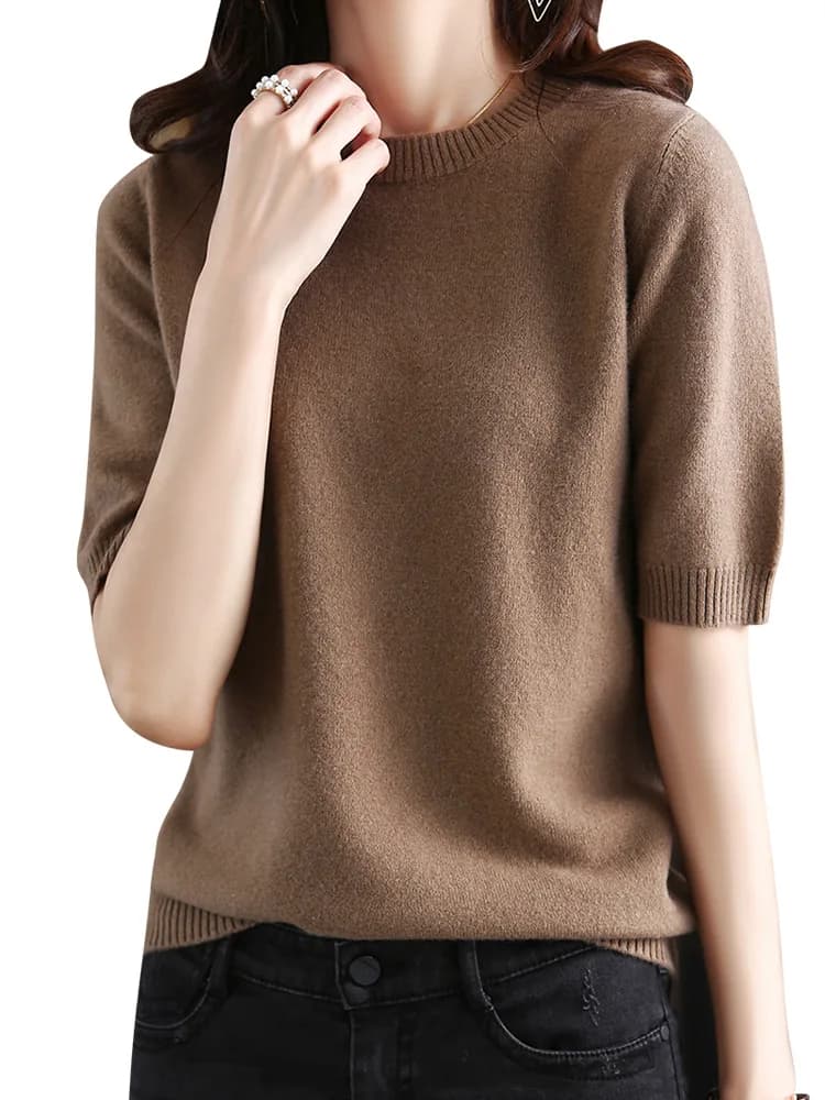 Pulls et pulls en cachemire 100% laine pour femmes, vêtements à col rond, manches courtes, doux, offre spéciale, automne et printemps