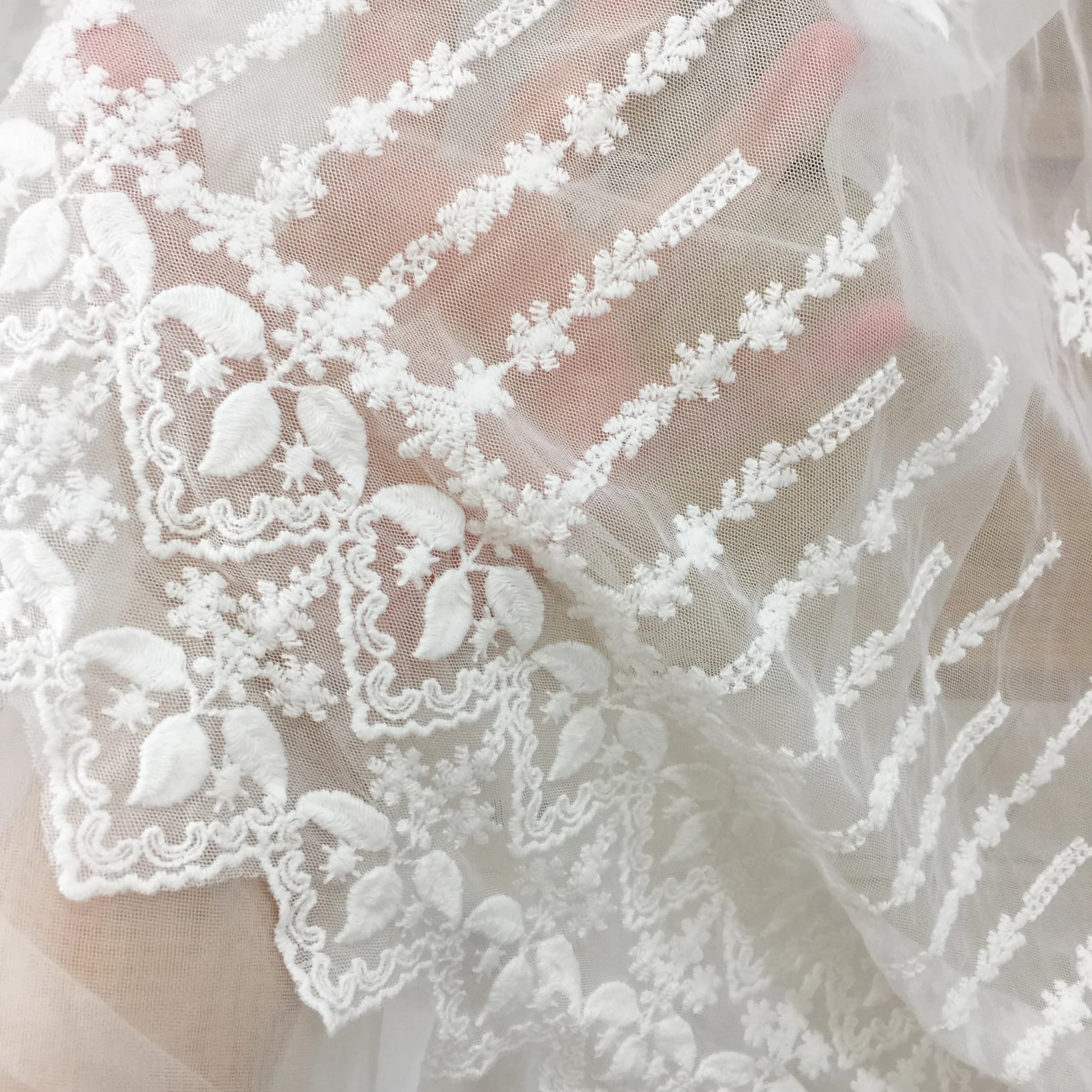 Tissu en dentelle de coton vintage, tissu floral brodé bricolage, tissu en dentelle française, tissu en dentelle pour patients, 3 mètres