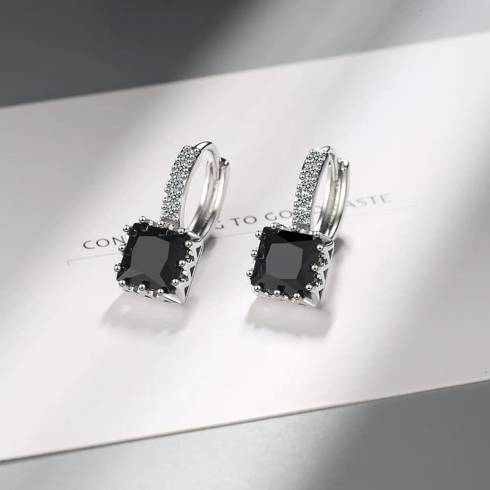 Classique 925 en argent Sterling rose princesse coupe carrée mosaïque cubique Zircon boucles d'oreilles pour les femmes Bijoux déclaration de mode Bijoux