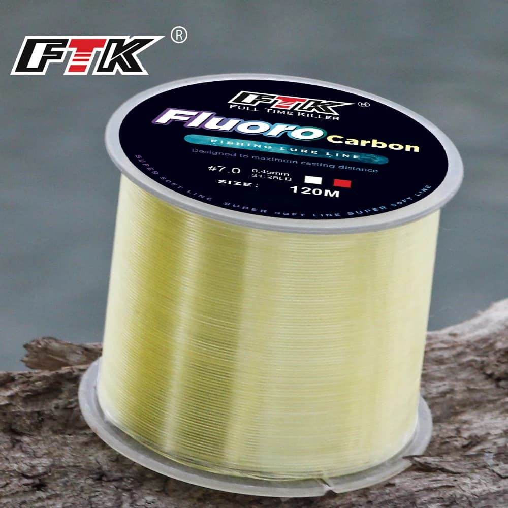 FTK 120M revêtement fluorocarbone ligne de pêche ligne de Leader en Fiber de carbone 7.15LB-45LB fil de leurre de pêche ligne coulante japon