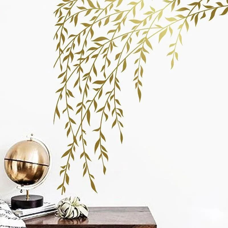 Autocollant mural avec grandes feuilles, brindilles et saule pour chambre d'enfant, stickers muraux avec branches, jungle, calcul, terre, arbre, décor de salon
