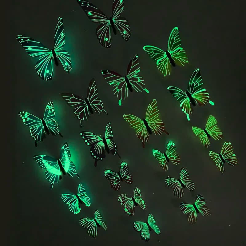 Autocollant mural papillon 3D lumineux 12/24, pour chambre d'enfants, maison, salon, réfrigérateur, autocollant mural qui brille dans la nuit, décoration de papier peint