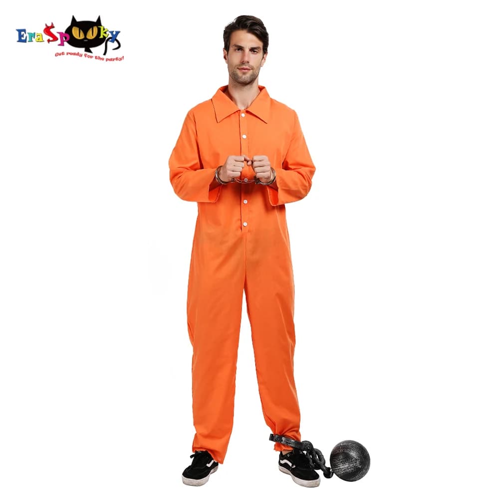 Eraspooky Combinaison de Prisonnier pour Homme, Costume de Cosplay d'Halloween pour Adulte, Tenue de Déguisement Orange de Délinquant, Chemise d'Incaréné, Tenue de Carnaval