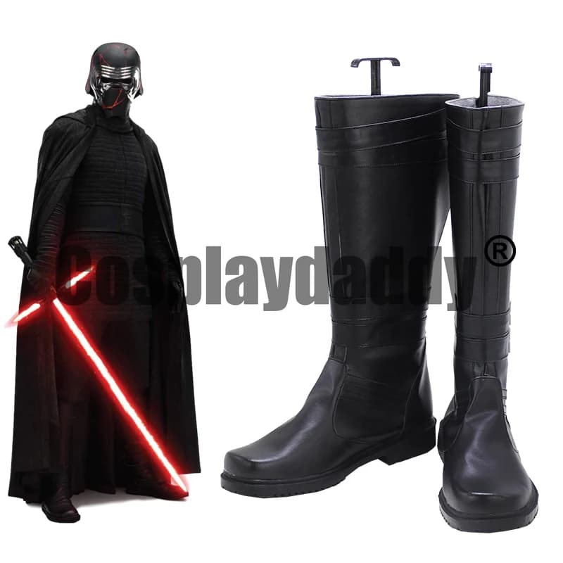 The Force Awakens Ben Solo Kylo Ren – chaussures de Cosplay, bottes à sangle noire, pour fête à thème Halloween X002